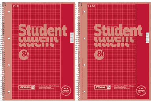 Brunnen 1067926123 Notizblock/Collegeblock Student Colour Code (A4 kariert, Lineatur 26, 90 g/m², 80 Blatt) rot (Packung mit 2)