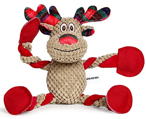 Iokheira Jouet de Noel pour Chiens et Chiots - Renne de Noël Interactif pour Tir à la Corde - Jouets Amusants pour Chien Qui Soulagent Le Stress et Les Maintiennent Occupés (Grand)