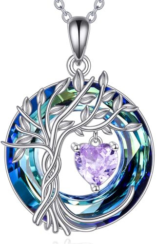 POPLYKE Lebensbaum Geburtsstein kette für Damen 925 Sterling Silber Baum des Lebens Schmuck Alexandrit Anhänger Juni Geburtsstein Edelstein mit Kristall Weihnachtsgeschenke für Mutter Ehefrau