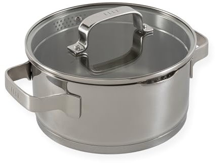 Elle Gourmet Moderne Kochtopf mit Deckel - Ø 18 cm - Suppentopf Induktion Pfanne - Antihaft-beschichtung - Geeignet für alle Herdarten - Hitzebeständige Griffe - Silber
