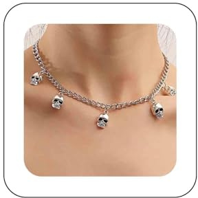 Cybche Punk Totenkopf Anhänger Halskette Gothic Totenkopf Halskette Choker Silber Totenkopf Skelett Halskette Totenkopf Knochen Halskette Halloween Menschliches Skelett Kette Halskette Schmuck Für