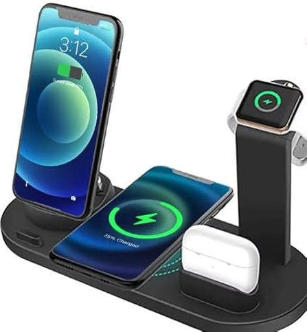 Station de Charge sans Fil 4 en 1, Station de Charge rotative à 360 ° pour téléphones Apple/Micro/Type C, Station de Charge Rapide sans Fil Qi pour iWatch Series, Airpods, iPhone, Samsung Galaxy