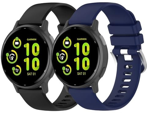 Garmcool 20mm Cinturino Compatibile per Garmin Vivoactive 6/5/3 Bracciale Nero Blu Silicone, Sportivo Sostitutivo Cinturini Compatibile per Garmin VivoMove Trend/Sport/Style