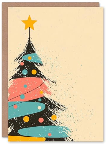 Wee Blue Coo Tree Pink Blue Yellow Mid Century Modern Fun Xmas Art Blank For All Christmas Card