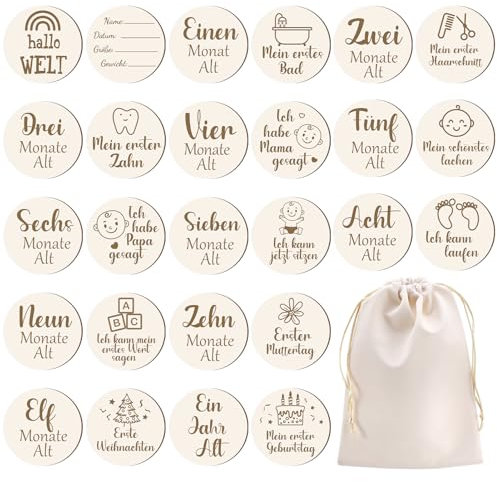 Kaisibum Meilensteinkarten Baby Holz,13 Stück Monatliche Meilensteinkarten für Baby,Geschenk für Werdende Mütter&Eltern Babyparty