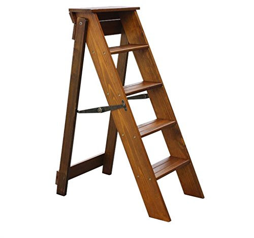 Adult Wooden Folding Ladder 5 Steps Solid Wood Construction for Home and Garden Use (Walnut)