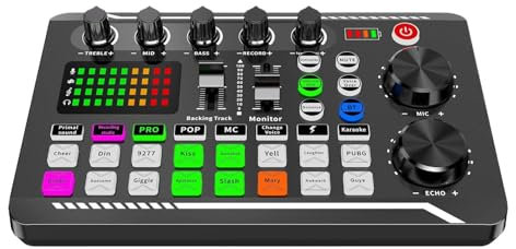 F998 Live Sound Card, Mixing Boards Live Sound, Audio Mixer with DJ Effects and Music Making Features, Perfect Podcast Studio Equipment for Mobile Phones, Tablets, and Computers