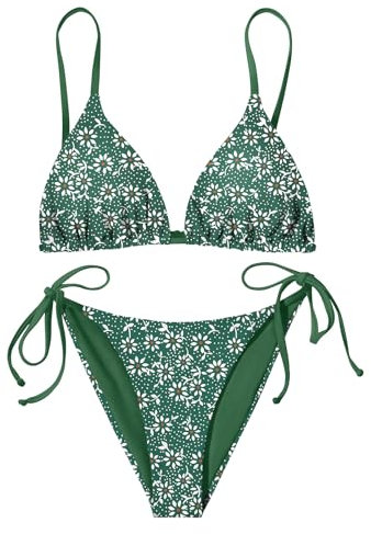 UMIPUBO Costume da Bagno Donna Due Pezzi Costumi Sexy Triangolo Bikini Set Reggiseno Spiaggia Thong Coulisse Imbottito Beachwear(Verde,M)