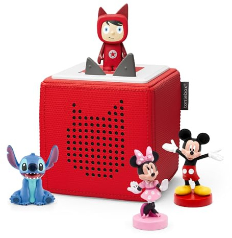 tonies Red Toniebox Disney and Pixar Bundle with 1 Creative and 3 Characters, Mickey Mouse, Minnie Mouse, Lilo & Stitch