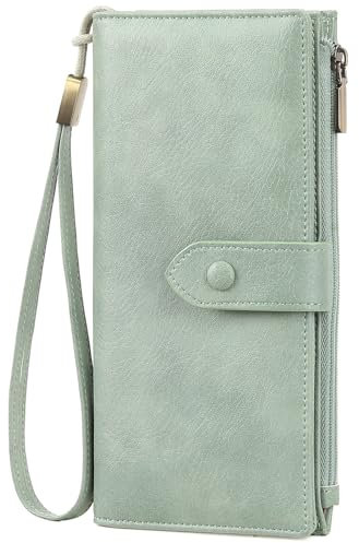 SENDEFN Geldbörse Damen Groß im Langformat Geldbeutel Damen mit RFID Schutz Portemonnaie mit 12 Kartenfächer & Abnehmbarer Handschlaufe Elegantes Portmonee Vintage Leder mit Münzfach
