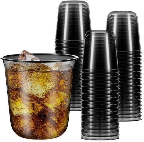 HIYOUNG Black Plastic Cups 12oz [40 Pack] Disposable Clear Crystal Plastic Cup Wine Glasses Juice Cold Beverages Classic Drinking Cups for Holiday Meeting Birthdays Cocktail Party