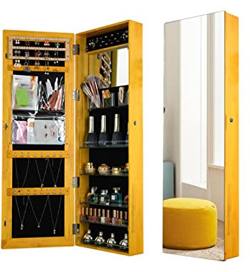 Generisch Schmuckschrank, Schmuckschrank-Organizer mit Spiegel - Großes Fassungsvermögen, an der Wand montiert, zum Aufhängen und Abschließen, mit Ganzkörperspiegel,B