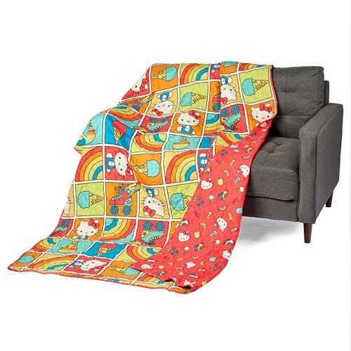 Northwest Hello Kitty gesteppte Decke für Erwachsene, Jungen, Mädchen, Ganzjahresdecke, 152,4 x 228,6 cm, Regenbogenrot
