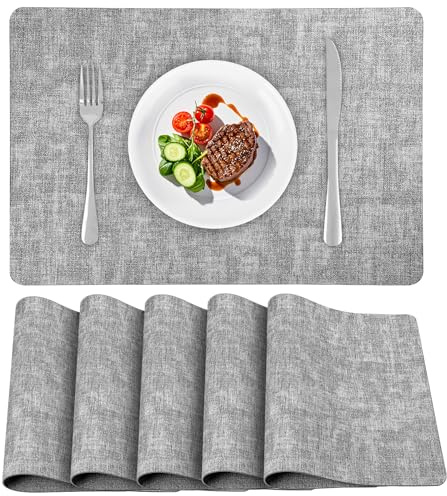 APLKER Platzsets Abwaschbar 6er Set Doppelseitigen Platzdeckchen | Tischsets Abwaschbar Platzdeckchen Abwaschbar Wasserdicht & Rutschfest für Küche Restaurant Hotel 40 × 30 CM Hellgrau