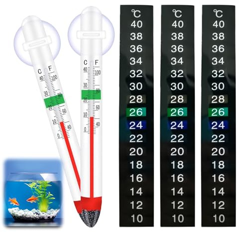 2 Aquarium Thermometer und 3 Aquarium Thermometer Aufkleber | Saugnapfthermometer, Hohe Genauigkeit, Suspendiertes Design, Leistungsstarker Saugnapfbecher