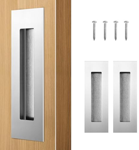 HBL' 2 Pack 150MM Pocket Door Pull Handles 304SS Silver Sliding Door Handle | Sliding Barn Door Handle, Recessed Finger Pull for Closet Door and Large Drawer