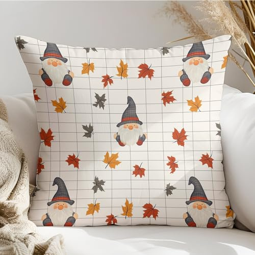 Autumn Gonks Decorative Pillow With Insert – Available in 3 Sizes | Throw Cushion, Plush Faux Suede Fabric, Cute Gonk Print, Soft Home & Bedroom Decor, Great Gift 30 x 30 cm With Insert