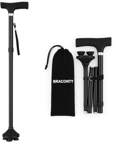 Bastón para Mayores Plegable y Ajustable – Bastón Ortopédico Ligero de Aluminio, Mango Ergonómico y Punta Pivotante Antideslizante, Resistente y Estable, Bastón de Apoyo para Caminar y Andar con Bolsa