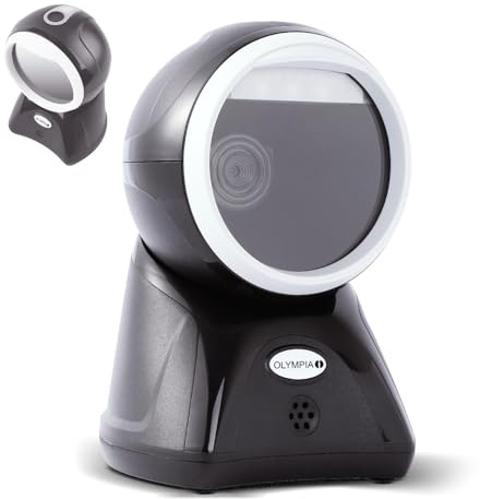 Olympia LS 7100 Omnidirektionaler 2D Standscanner | Automatischer Barcode Scanner USB für freihändiges Scannen | USB & RS232 | Präziser Barcode-Scanner für POS, Retail & Lager | Barcodescanner