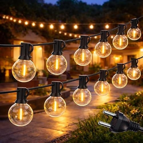 Gartenlichterkette Wasserdicht 20m 230V 48+2 Austauschbare Warmweiße LED-Glühbirnen Gartenbeleuchtung für alle Jahreszeiten Robustes Kupferkabel Möglichkeit einer seriellen Verbindung Balkon Terrasse