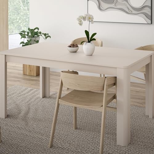 Forte BREATHTAKER Esstisch 160, moderner Skandi-Stil Esstisch mit abgerundeten Beinen, Holzwerkstoff, ausziehbar, Kaschmir Beige, 160 (206,6) cm breit x 72,7 cm hoch x 90,4 cm tief