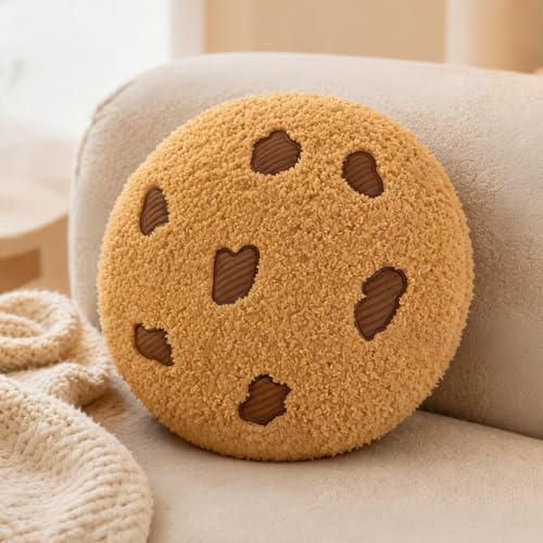 Fouvin Kekse Kuschelkissen Dekokissen für Kinder und Erwachsene, Lustige Couch Kissen Weich Rundkissen für Boden Sofa Schlafzimmer, 28CM