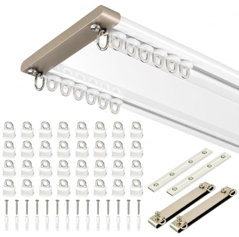 Clickovia Gardinenschiene 2-Läufig, Vorhangschiene Deckenmontage 200cm, Aluminium Doppelläufige Vorhangschiene mit Leiser Gleitfunktion, für Wohnzimmer Schlafzimmer (Weiß, 2.0m)