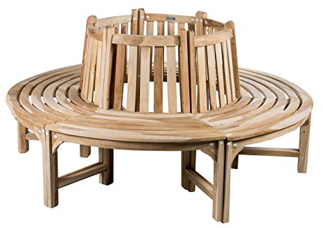 Ambientehome Teakholz Gartenbank voller Kreis Baumbank Natur, ca. 150 cm Ø