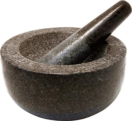JADE TEMPLE 17170 Steinmörser mit Stößel im Set, effektives und einfaches mörsern, aus massivem Granit mit 18 cm Durchmesser und 8,5 cm Höhe, Grau