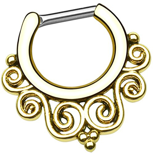 Piersando Piercing Scharnier Clicker Ring Tribal mit Perlen Ringe Spirale Vintage Septum Tragus Helix Ohr Nase Lippe Brust Intim Gold 1,2mm
