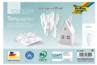 folia 6400 - Tonpapier weiß, DIN A4, 130 g/qm, 100 Blatt - zum Basteln und kreativen Gestalten von Karten, Fensterbildern und für Scrapbooking