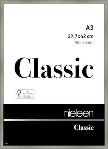 nielsen Bilderrahmen, 29,7 x 42 cm (A3), Aluminium, Champagner glanz, Posterrahmen zum Aufhängen im Hoch- & Querformat, Echtglas, Classic