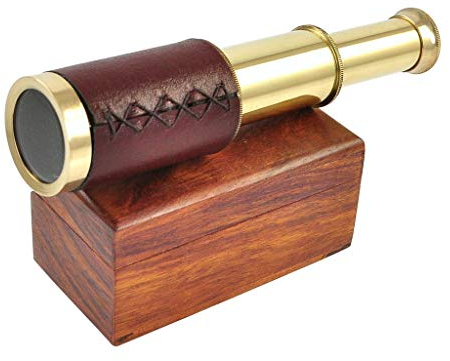 Antique Leather Bound Brass Telescope 6 with Wooden Box