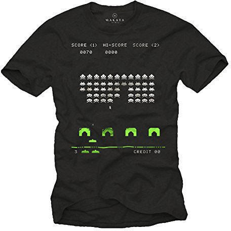 MAKAYA Old School T-Shirt Space Invaders Schwarz Herren S-XXXL