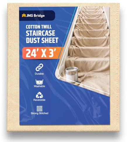 Staircase Dust Sheets for Decorating, 24ft x 3ft, Stairway Runner Cotton Dust Sheet for Painting, Home Decor, Fabric Cover Sheets for Floors, Corridors, Furniture, Dirt and Protector Roll (1 x CT243)