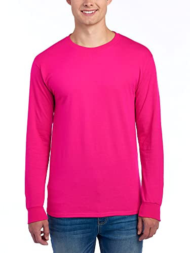 Jerzees Men's Dri-Power Cotton Blend Long Sleeve Tees, Moisture Wicking, Odor Protection, UPF 30+, Sizes S-3x, Cyber Pink, 3XL