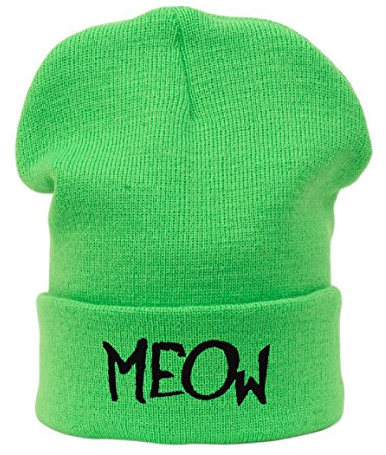 Winter Beanie Mütze Hat MEOW Bad Hair Day HATS Cap Fashion Ski Snowboard Morefazltd (TM) (Meow1 neon green black)