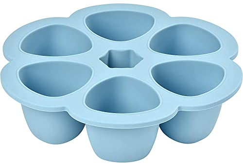 BÉABA, Contenedores Multiporciones en Silicona, Primera Calidad, Resistencia Térmica Extrema, Horno y Microondas, 6 compartimentos, Hermética, Fabricado en Italia, 6 x 150 ml, Azur