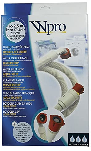 Wpro TAF257 Schlauch Zulaufschlauch Aquastopschlauch Sicherheitszulaufschlauch Wasser Schutz 2,5m 25°C - 90°C Spülmaschine Waschmaschine auch Whirlpool Bauknecht 481953028926