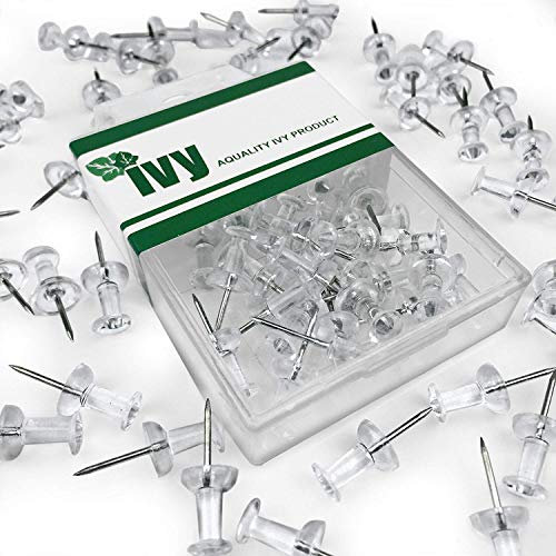 Ivy Stationery - Clear Push Pins Map Pins- Pack of 40-7mm Plastic Head