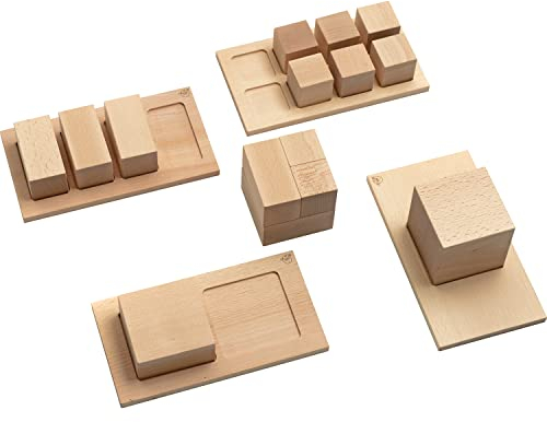 EDUPLAY 120589 Würfel zerlegen, Buchenholz, Natur, 19-teilig (1 Set)