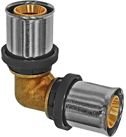 MegaHaustechnik 90° Grad Winkel für 26,0 x 3,0 mm Mehrschicht Aluminium Verbundrohr Außendurchmesser x Wandstärke Press Fitting aus Messing TH U Profil Kontur Kupplung Verbinder Bogen