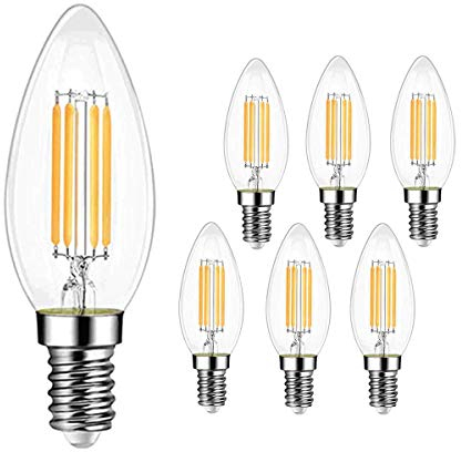 EXTRASTAR E14 Kerze LED Lampe, 4W ersetzt 40W Glühbirne, 400Lumen, 2700K Warmweiß, Filament Lampe, C35 Glas Kerzenlampe, Nicht Dimmbar, 6 Stück