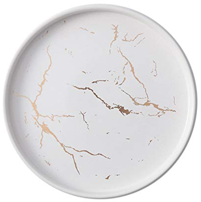 TSQZE Marmor Keramik Dessertteller Tortenteller, Tablett Für Schmuck Snack Steak Dekorieren, Nordischen Stil Rund Serviertablett Frühstücksteller Für Café Bar Restaurant - 20cm(Weiß)