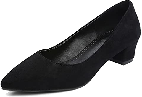 MJIASIAWA Womens Office Evening Dress Pointed Toe Slip On Block Heels Court Shoes Soft Party Fashion Mid Heel Pumps Black Size 8.5 UK/44 Asian
