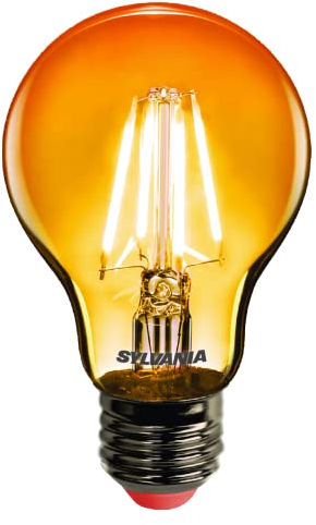 SYLVANIA Retro LED Lampe Helios Chroma A60, LED Lichterketten, E27 Sockel, 4 Watt / 380 Lumen, 10.000h Lebensdauer, Klarer Kolben, Birnen Form, 106mm Höhe, 60mm Durchmesser, 1 Stück, Lichtfarbe Orange
