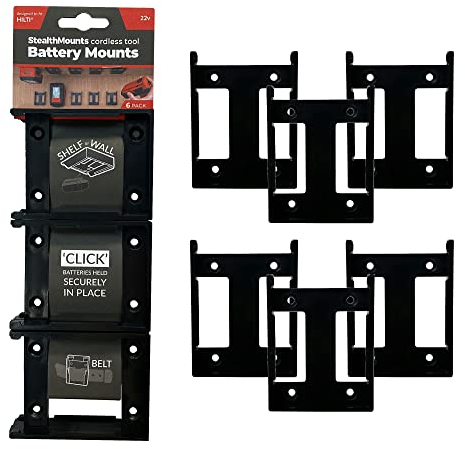 StealthMounts Black Battery Mounts Hilti 22v | Cordless Battery Holders for Power Tools | 6 Pack | Battery Clip Organisers Hilti 22v