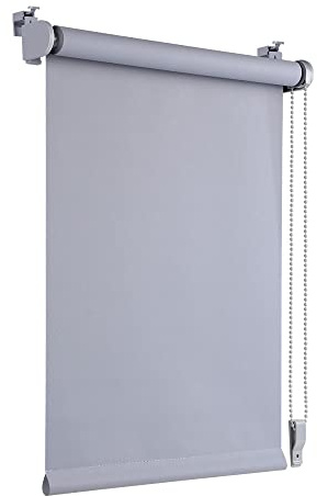 OBdeco Blackout Roller Blind, Thermal Blind, 60 x 210 cm (Fabric Width 56 cm), Light Grey, No Drilling Required, with Same Colour Coating, Oeko-Tex Standard 100, Privacy Screen, Sun Protection for