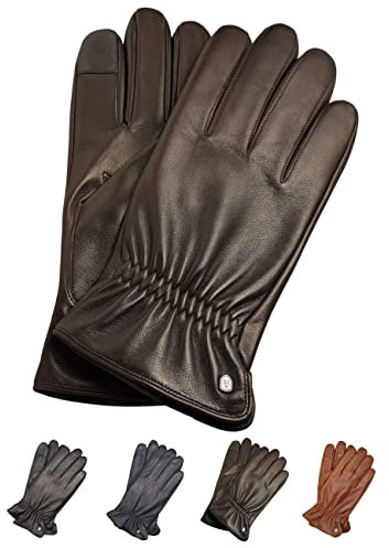 AKAROA ESTD 2019 Lederhandschuhe Herren TIM2, Touchscreen Funktion, italienisches Leder, recyceltes Strickfutter aus 50% Kaschmir und 50% Wolle, 5 Größen S - XXL, schwarzbraun, L-9,5