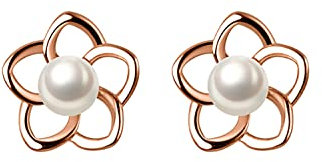 Reffeer Ohrstecker aus massivem 925er-Sterlingsilber, kleine Perlen-Blume, Ohrstecker für Damen Ohrringe, einzigartige zierliche Blumen-Ohrstecker (C-Roségold)